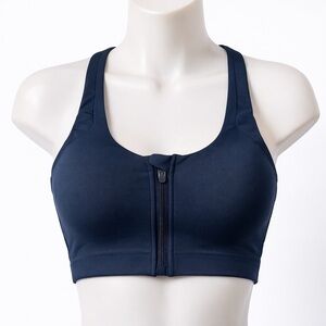 LULULEMON Dark Navy Zip Front Sports Bra Strappy Back Medium Support No Size Tag